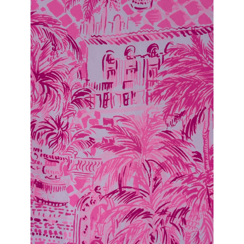 Lilly Pulitzer Blouse XS Pink Tropical Palm Tree Tie V-Neck Resort Top Pamela - Picture 6 of 9
